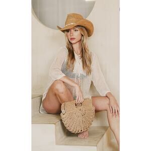 Women's Cover Up Long Sleeve Fishnet Top White Size S